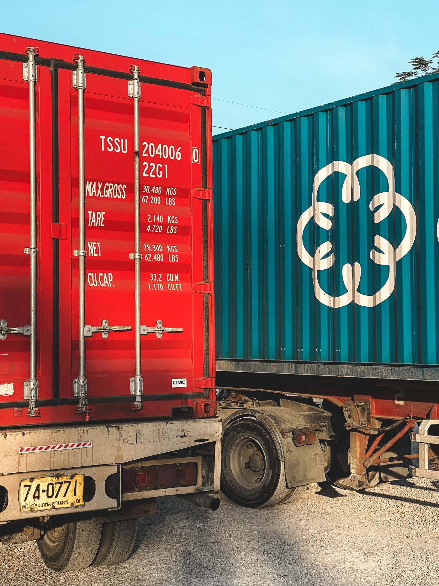 Container trucks prepared for inland transport